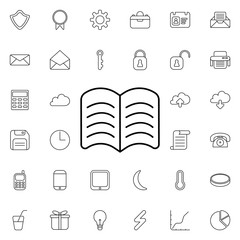 Poster - Opened book icon. Universal set of web for website design and development, app development