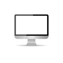 Poster - Realistic computer monitor with a blank screen, isolated on white background. Empty PC monitor screen. Modern silver display. Mockup for internet, app, video. Lcd screen. PC monitor equipment. Vector