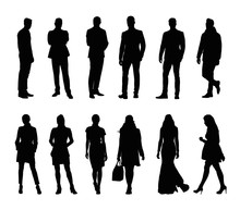 People, Group Of Business Men And Women. Isolated Vector Silhouettes