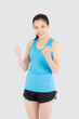© NT_studio - Beautiful portrait young asian woman in sport excited and success satisfied and confident isolated on white background, asia girl glad have shape and wellness, exercise for fit with health concept.