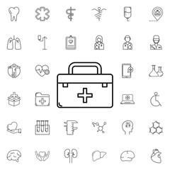 Poster - first aid kit icon. Universal set of medicine for website design and development, app development
