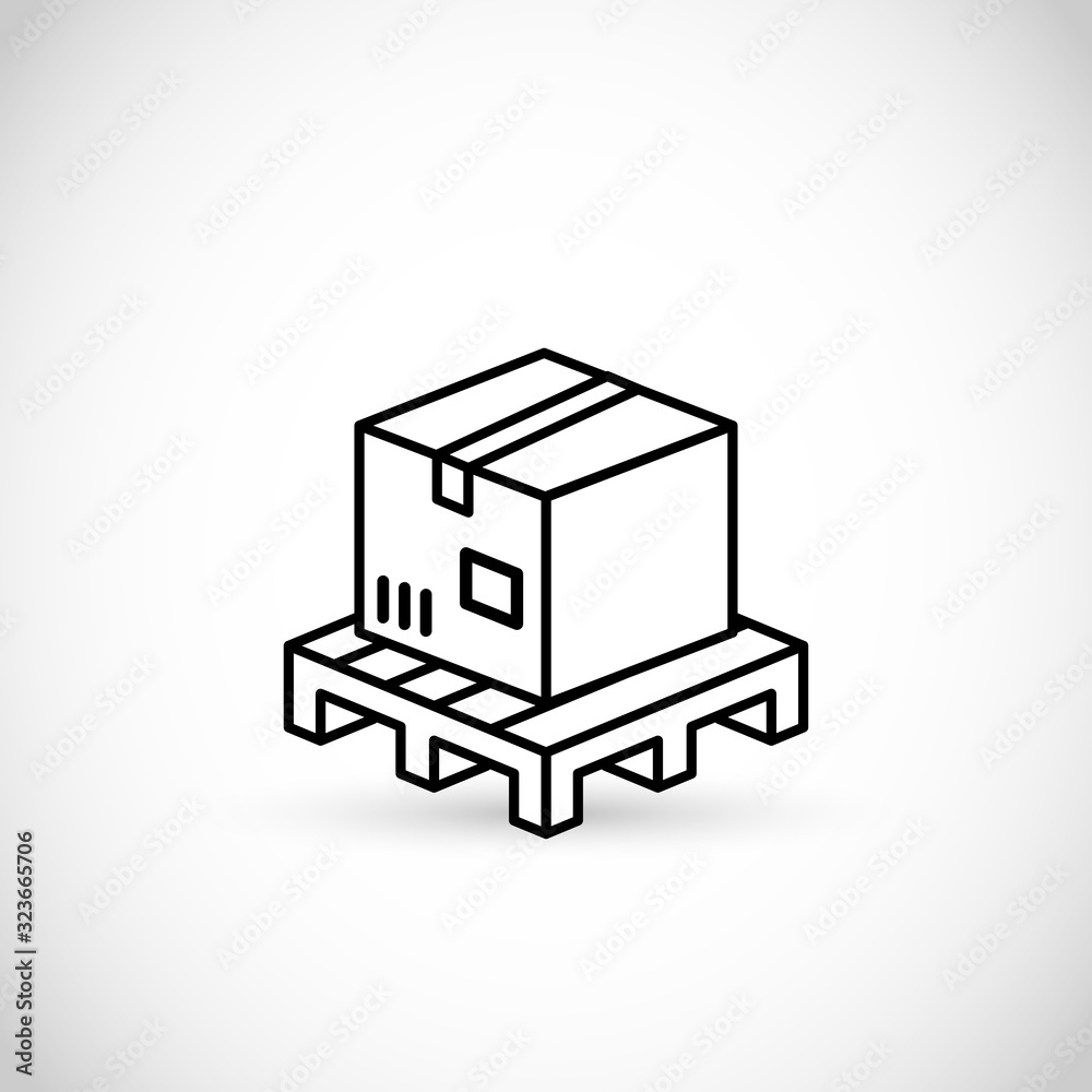 Delivery, package box on a pallet vector thin line style icon - obrazy, fototapety, plakaty 