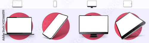 Fotomural Realistic set of Monitor, laptop, tablet, smartphone, rotated position
