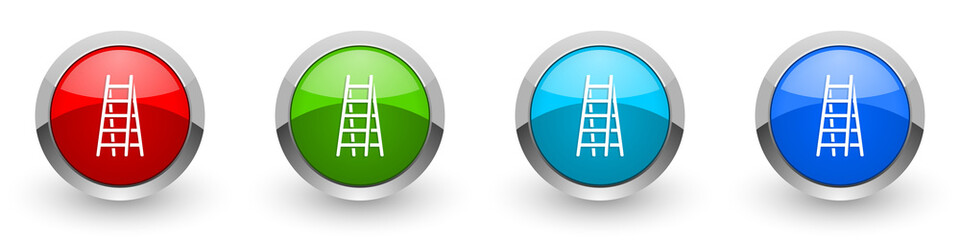 Poster - Double ladder silver metallic glossy icons, step, climb, tool, level concept set of modern design buttons for web, internet and mobile applications in four colors options isolated on white background