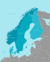 vector isolated illustration. simplified political map of scandinavian and northern europe countries