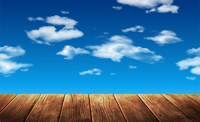 Wall Mural - Blue sky with white clouds. 3D vector. High detailed realistic illustration.