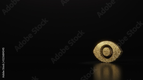 Fotomural science glitter gold glitter symbol of visibility button 3D rendering on dark bl