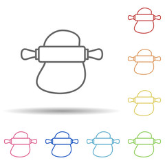 Poster - Dough and rolling pin in multi color style icon. Simple thin line, outline vector of food icons for ui and ux, website or mobile application