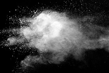 White powder explosion on black background. 