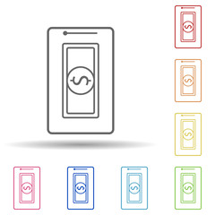 Poster - Cash storage in mobile banking in multi color style icon. Simple thin line, outline vector of mobile banking icons for ui and ux, website or mobile application