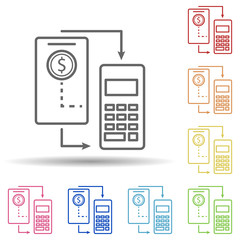 Poster - Charging money in mobile banking in multi color style icon. Simple thin line, outline vector of mobile banking icons for ui and ux, website or mobile application