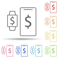 Aufkleber - Synchronization with smart watches in multi color style icon. Simple thin line, outline vector of mobile banking icons for ui and ux, website or mobile application