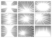 Set Of Black And White, Gray Radial Lines Comics Style Background. Manga Action, Speed Abstract. Vector Illustration. Isolated On White Background