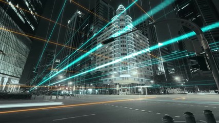 Wall Mural - singapore cityscape with futuristic network connection. technology concept. hyperlapse