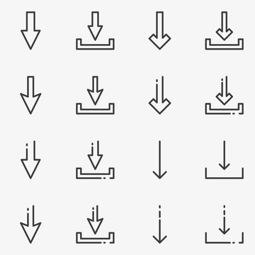 Set of file download line black and white vector icon.