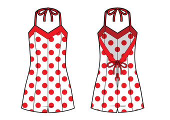 Canvas Print - jumpsuit underwear sketch. red polka dots print. front and back