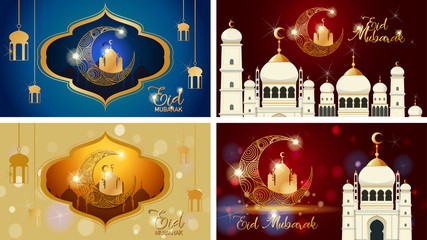 Wall Mural - Four background designs for Muslim festival Eid Mubarak