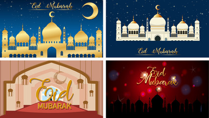 Wall Mural - Four background designs for Muslim festival Eid Mubarak