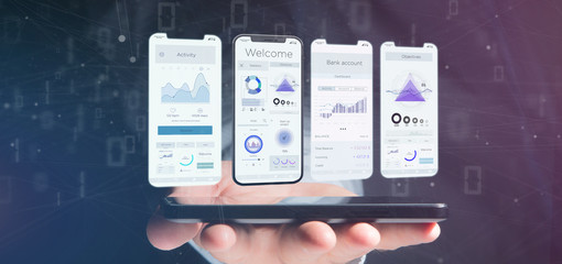 Poster - Application interface UI on a smartphone - 3d rendering