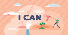 I Can Inspirational Concept, Flat Tiny Person Vector Illustration