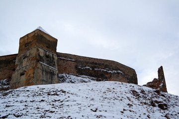 Old Rasnov citadel walls. Rasnov citadel in a winter day, Transylvania, Romania.