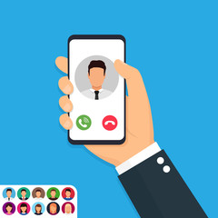 Wall Mural - Call on smartphone screen flat icon. Vector illustration