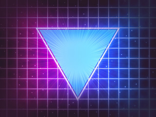 Poster - 80s style Retro Futurism Sci-Fi Background. abstract glowing neon grid with triangle shape. copy space. Suitable for banner, poster design. 3d rendering