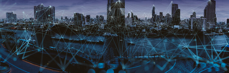 Wall Mural - smart city network  technology concept