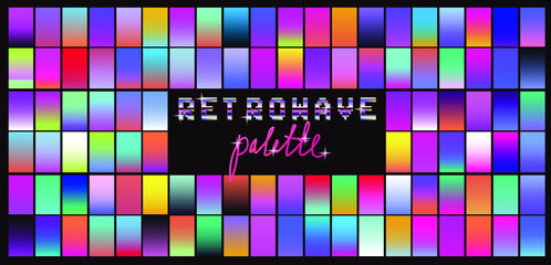 Wall Mural - Set of duotone and holographic swatches for trendy coloring. Retrowave neon color palette.