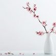 flowering cherry branch in  vase on white background