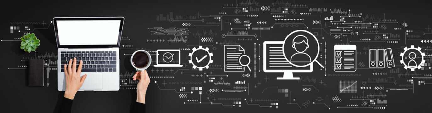 Document management system concept with person using a laptop computer