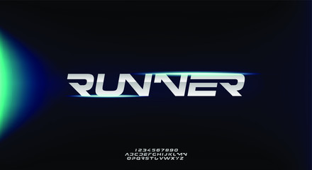 Poster - Runner, an abstract sporty technology alphabet font. digital space typography vector illustration design	
