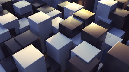 Aufkleber - 3d rendering geometric surface. Transformation of rectangle elements of different levels with a square base. Abstract structure with cubes, computer generated