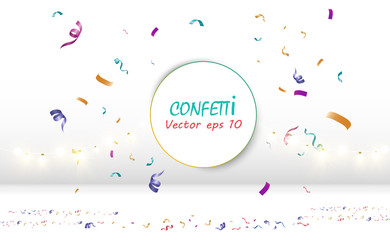 Poster - Lots of colorful tiny confetti and ribbons on transparent background. Festive event and party. Multicolor background.Colorful bright confetti isolated on transparent background