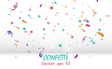 Poster - Lots of colorful tiny confetti and ribbons on transparent background. Festive event and party. Multicolor background.Colorful bright confetti isolated on transparent background