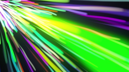 Poster - Multicolored bright straight and wavy rays flaring on dark background, computer generated. 3d rendering a spectacular motion graphics