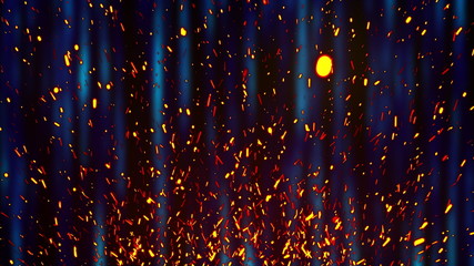 Poster - Many glowing sparks fly up. Computer generated modern background. 3d rendering of vertical lines and sparkes