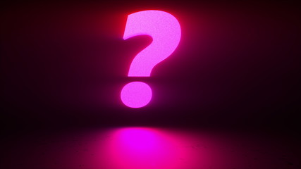 Poster - Rotating neon question mark on a dark background, computer generated. 3d rendering digital symbol. Abstract concept of internet searching and cyber education