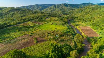 Aerial view of endless lush pastures and farmlands of morogoro town, Tanzania