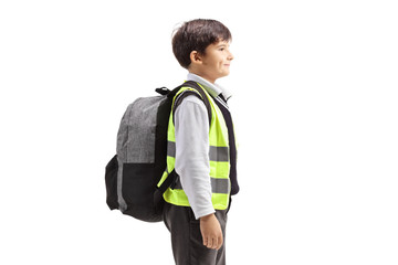 Poster - Schoolboy with a safety vest standing