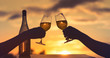 © kieferpix - People enjoying wine at sunset. Cheers and romantic celebration concept.