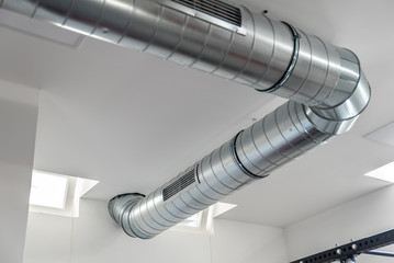 Vent system for indoor ventilation with metallic aluminum pipe and openings with grill for air extraction