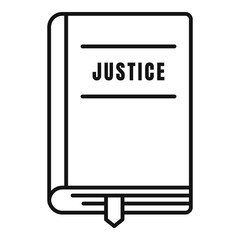 Sticker - Justice book icon. Outline justice book vector icon for web design isolated on white background