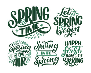 Wall Mural - Set with Spring time lettering greeting cards. Fun season slogans. Typography posters or banners for promotion and sale design. Calligraphy prints. Vector