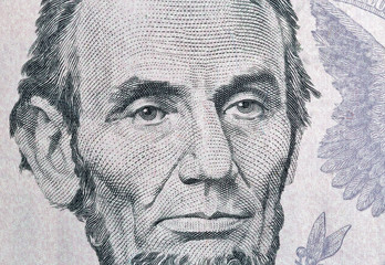 Wall Mural - Portrait of US president Lincoln from five dollars bill macro