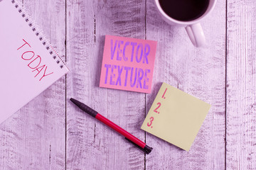 Poster - Conceptual hand writing showing Texture. Concept meaning A set of metrics calculated in the image processing Stationary placed next to a coffee cup above wooden table