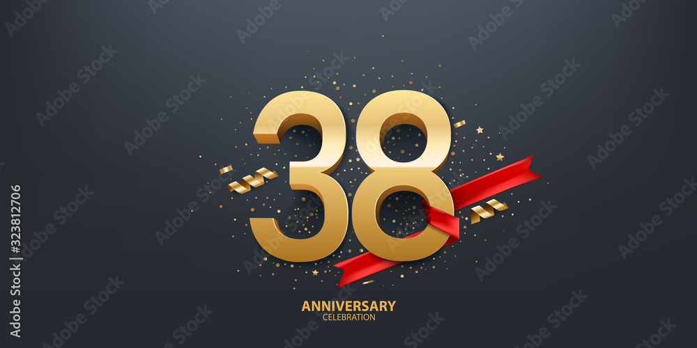 38th Year anniversary celebration background. 3D Golden number wrapped ...