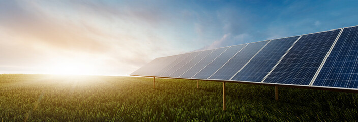 Wall Mural - panoramic - solar panel at sunset