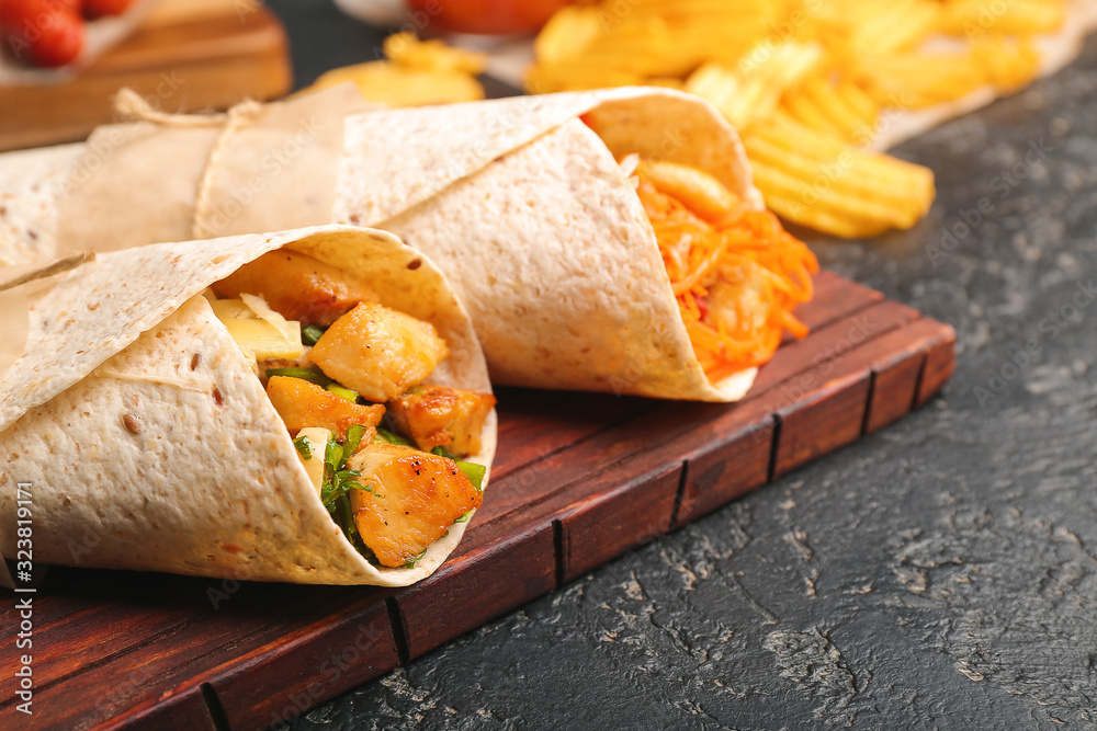 Tasty doner kebab on table