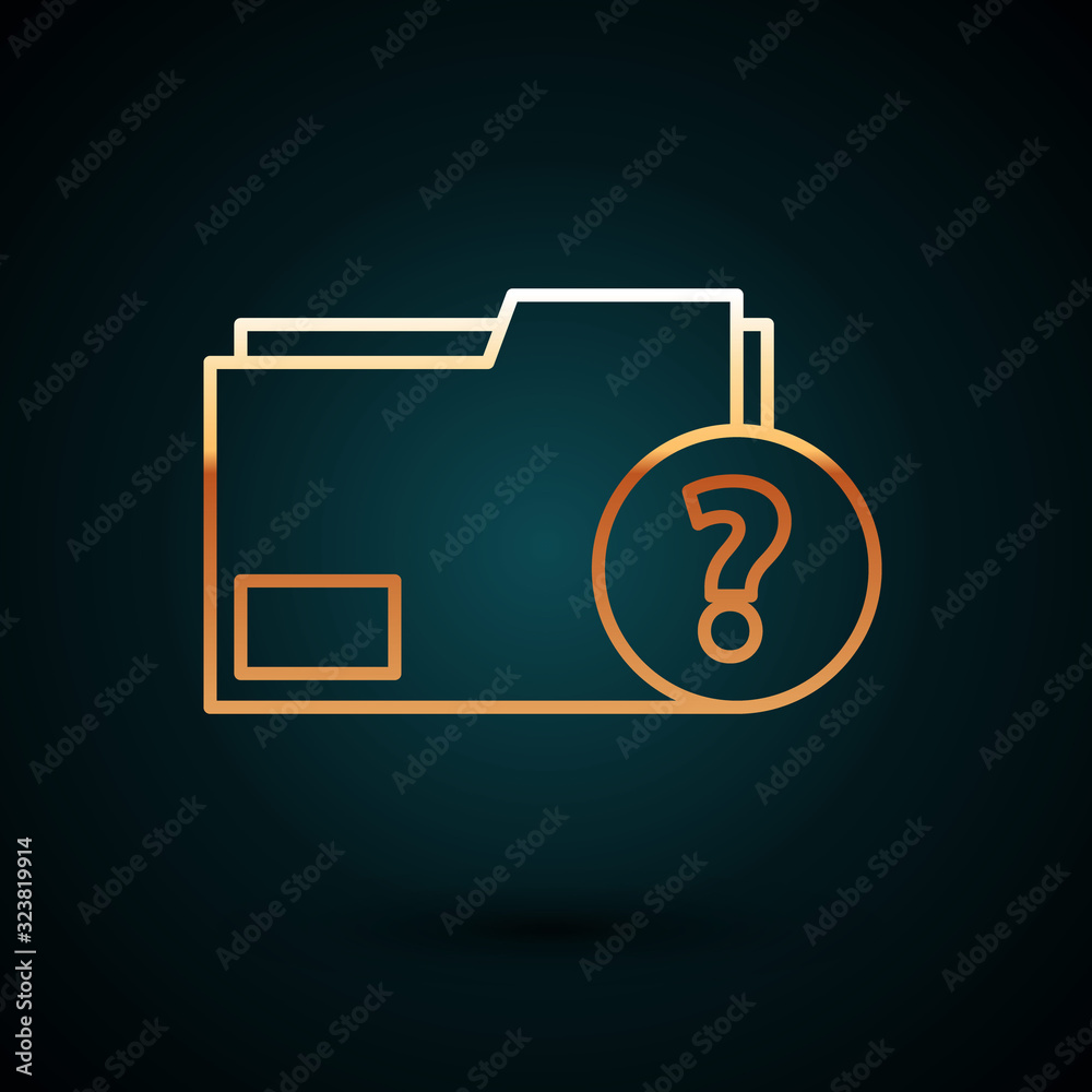 Gold line Unknown document folder icon isolated on dark blue background ...